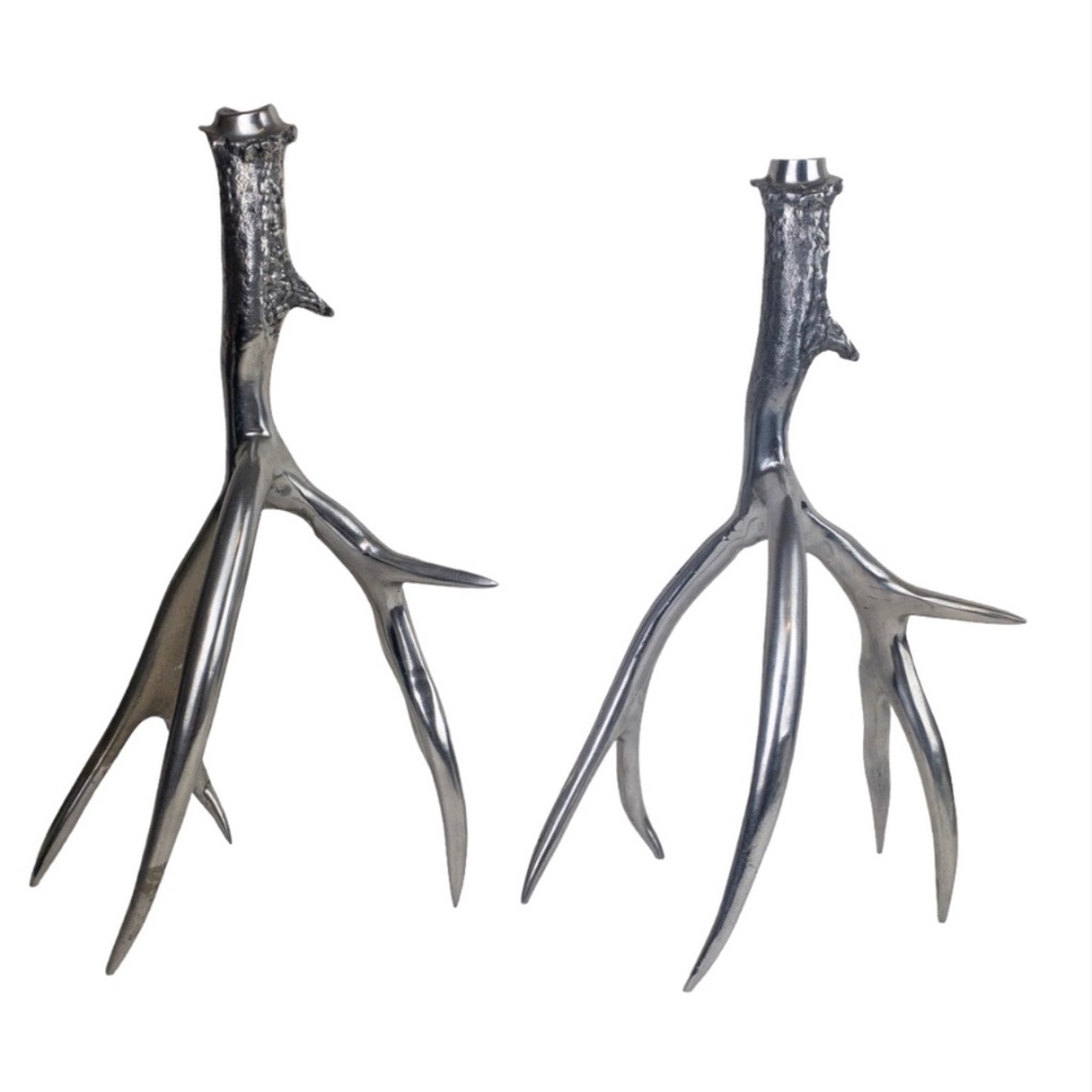 ARTHUR COURT Rare Vintage Cast Aluminum Deer Stag Antler Candlestick Pair